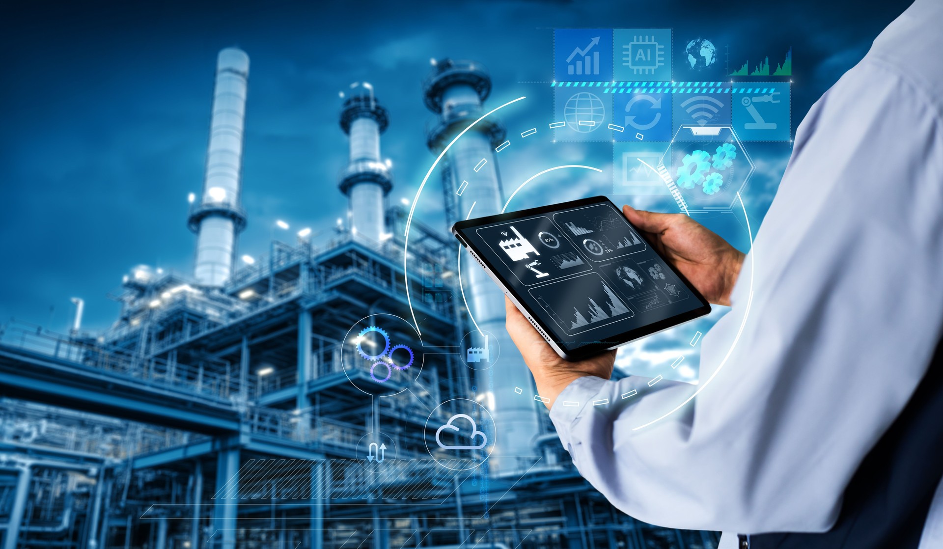 Smart industry 4.0 mangement control system concept.